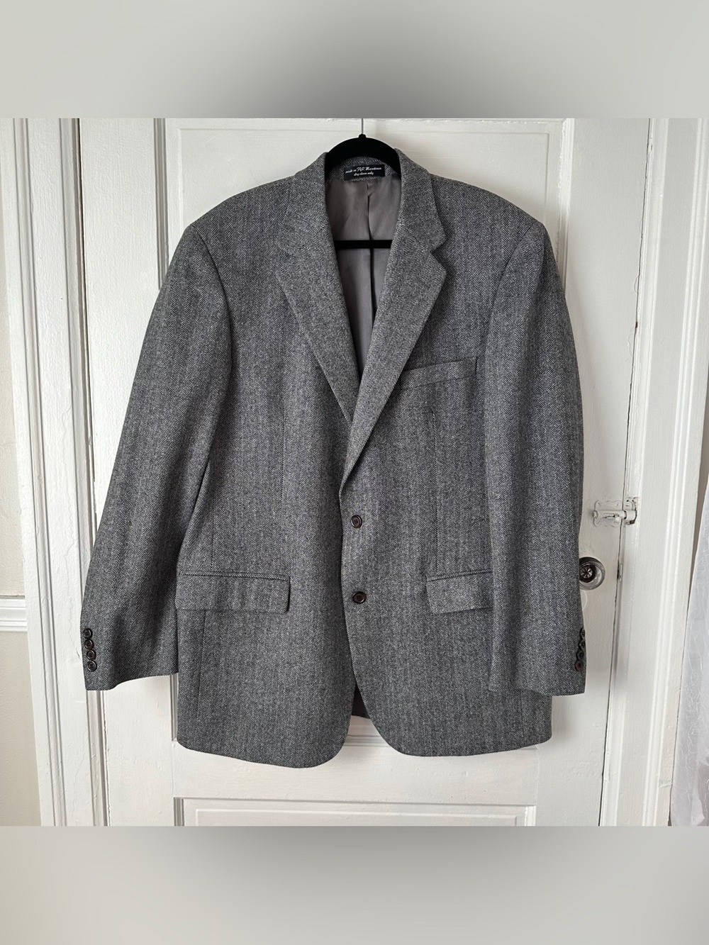 Andrew Fezza Camel Hair Gray Herringbone Sport Coat Blazer Notched Lapel 44L